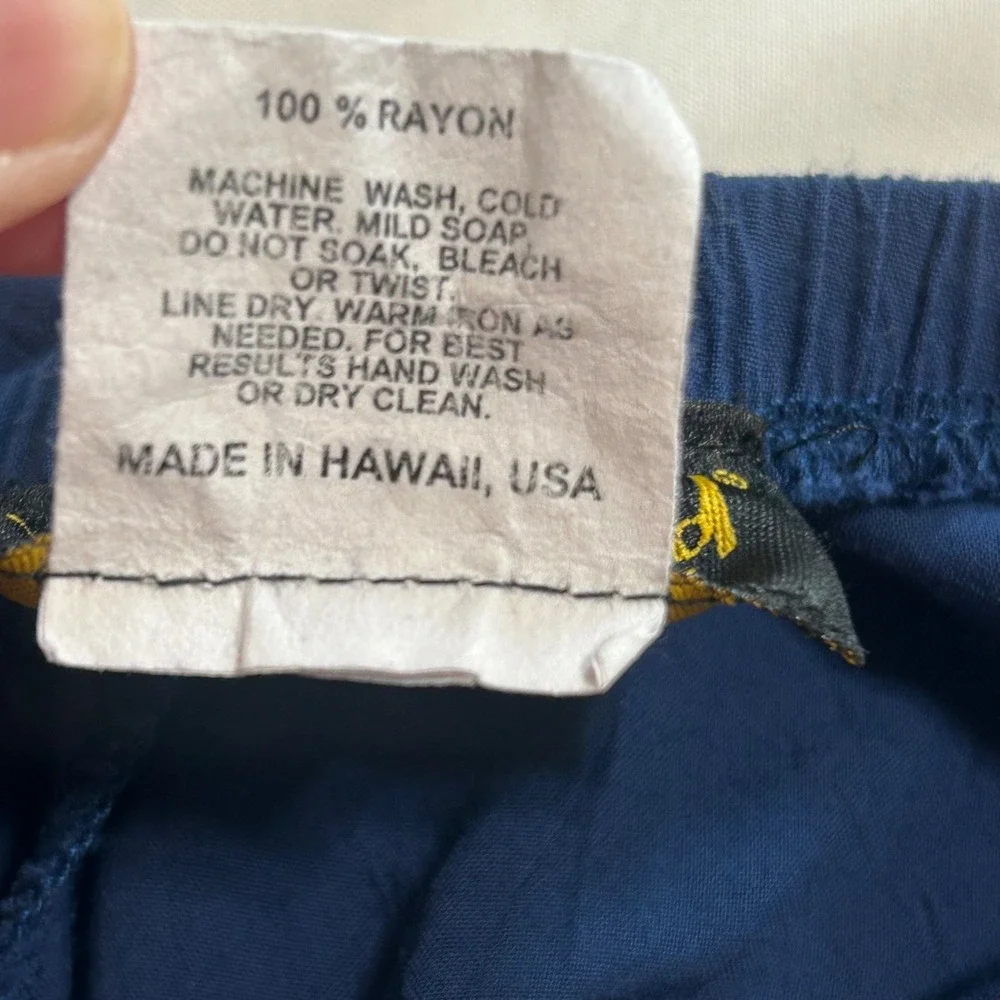 Vintage Jams World Dark‎ Navy Rayon Elastic Waist Pants Made in Hawaii Medium
